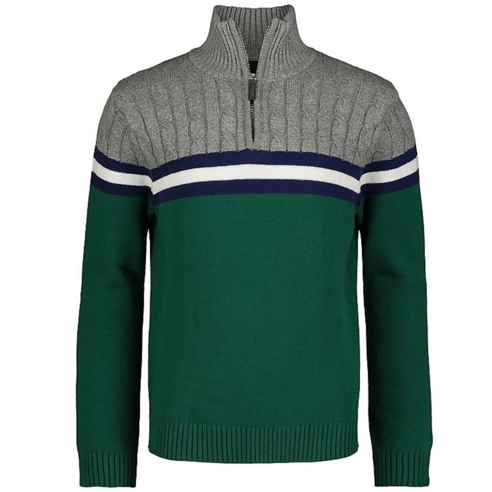 IZOD Boys Stripe Long Sleeve Mock Neck Quarter Zip Cable Knit Sweater